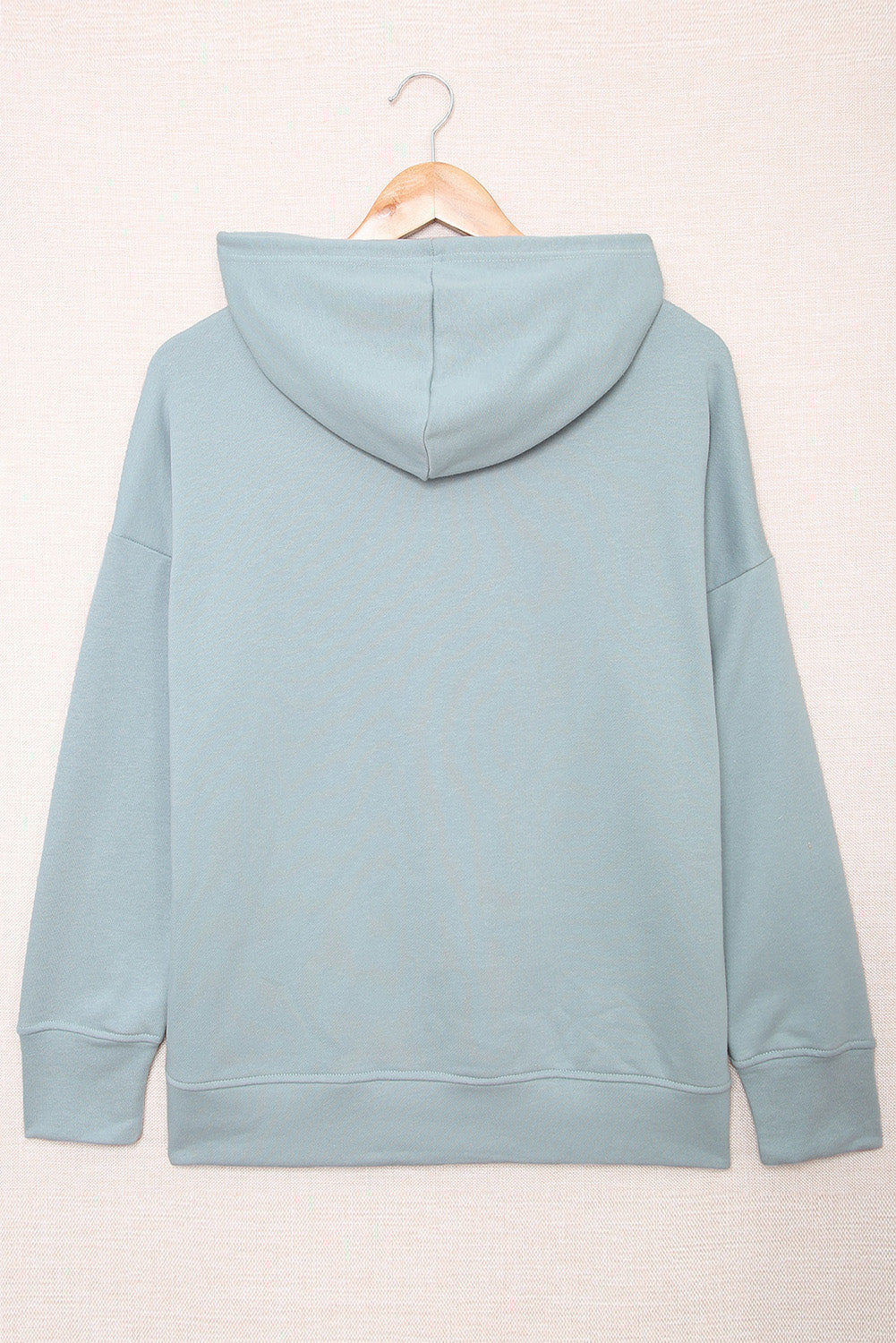 Sky Blue Drop Shoulder Slit Hem Casual Hoodie