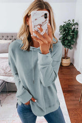 Sky Blue Drop Shoulder Slit Hem Casual Hoodie