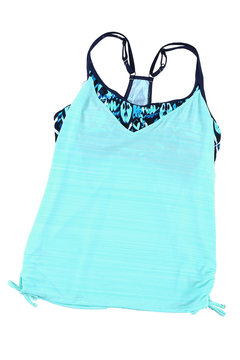 Sky Blue Patchwork Sporty Scoop Neck Tankini