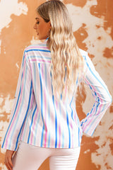 Sky Blue Striped Button Roll Tab Sleeve Shirt