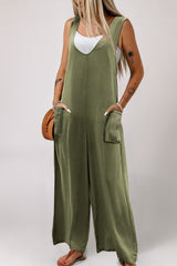 Sleeveless V Neck Wide Leg Jumpsuit with Pockets