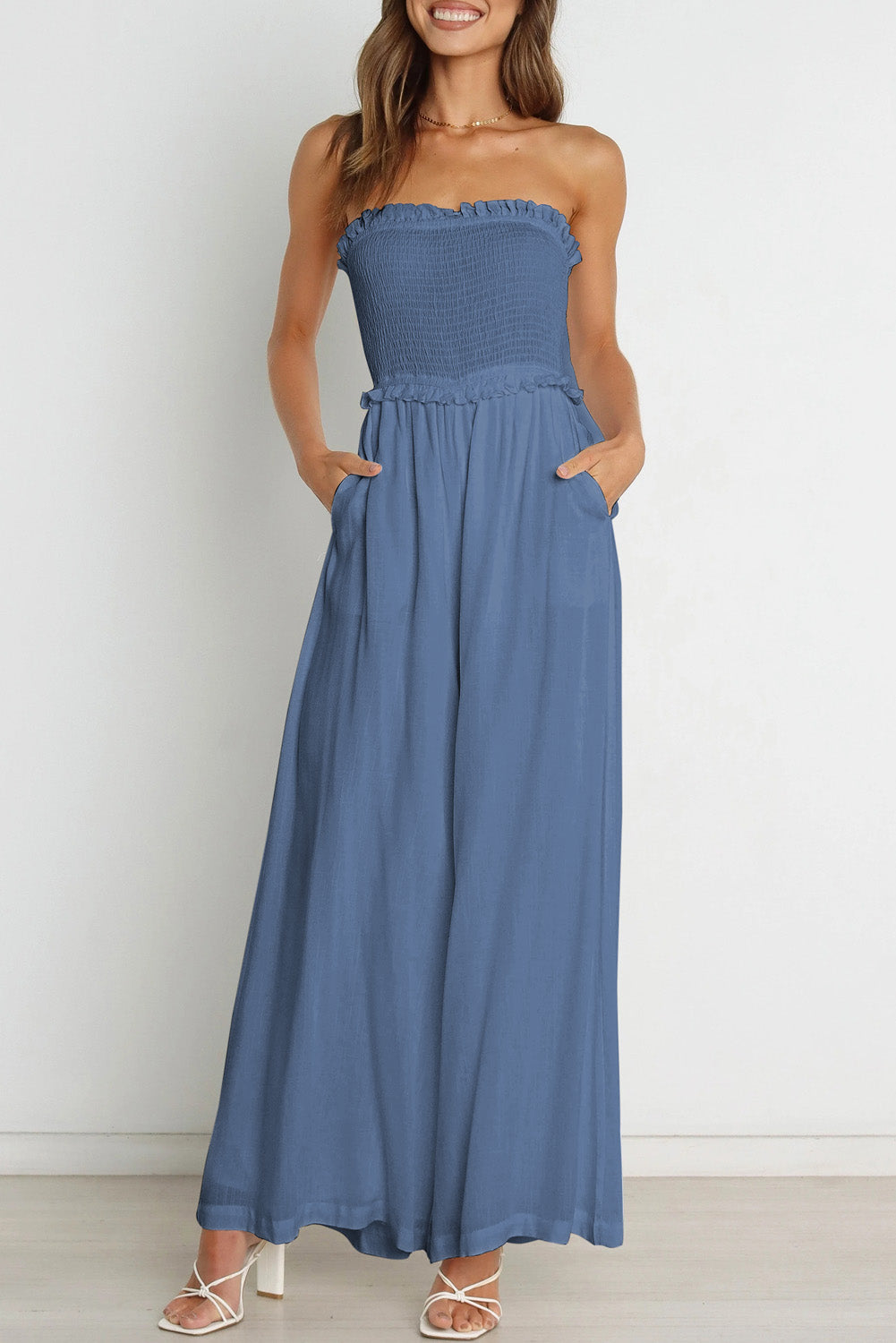 Smocked Bandeau Wide Leg Jumpsuit