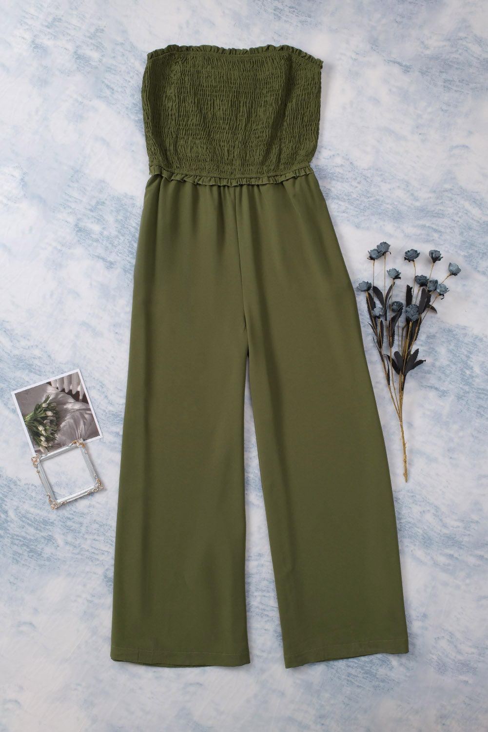 Smocked Bandeau Wide Leg Jumpsuit