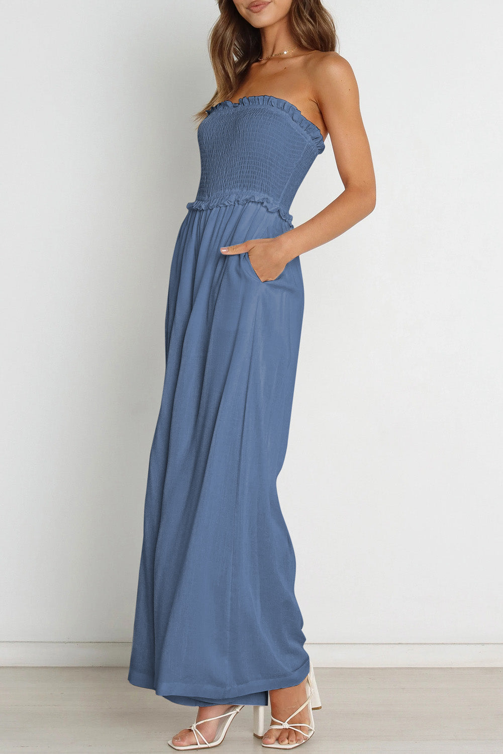 Smocked Bandeau Wide Leg Jumpsuit