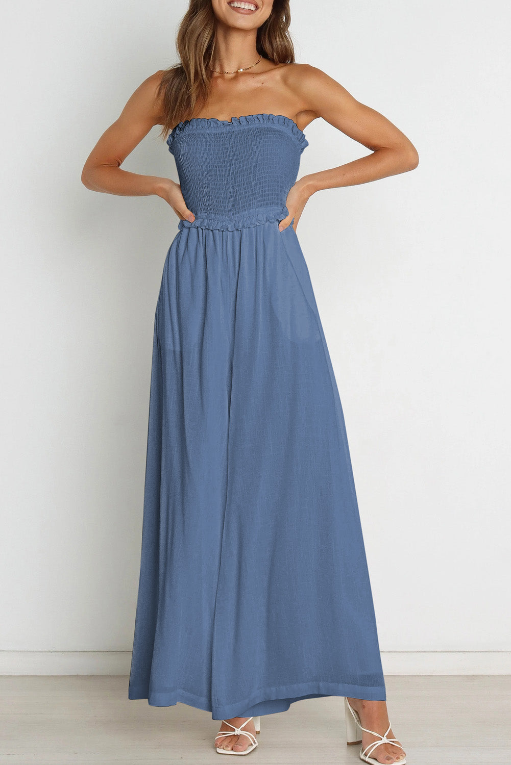 Smocked Bandeau Wide Leg Jumpsuit