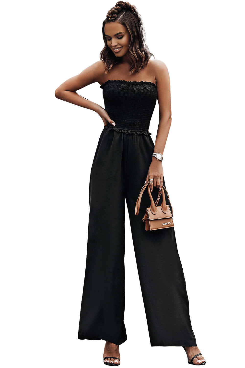 Smocked Bandeau Wide Leg Jumpsuit