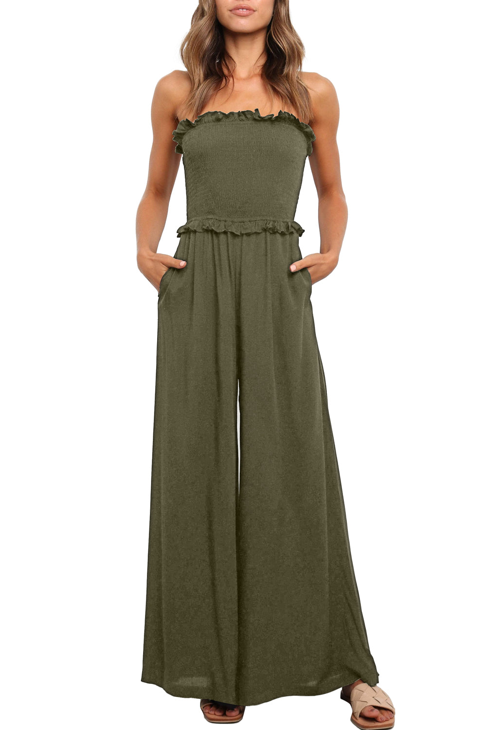 Smocked Bandeau Wide Leg Jumpsuit