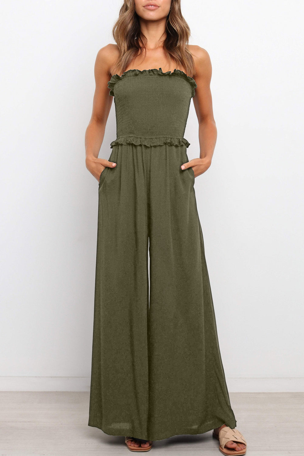 Smocked Bandeau Wide Leg Jumpsuit