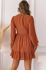 Smocked Puff Sleeve Ruffle Dress