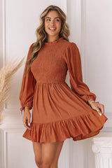 Smocked Puff Sleeve Ruffle Dress