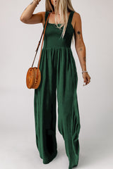 Smocked Sleeveless Wide Leg Jumpsuit With Pockets