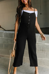 Spaghetti Straps Crinkle Henley Jumpsuit