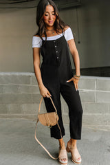 Spaghetti Straps Crinkle Henley Jumpsuit