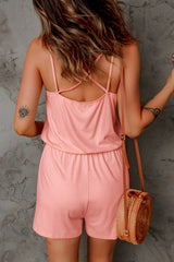 Spaghetti Straps V Neck Crisscross Back Romper