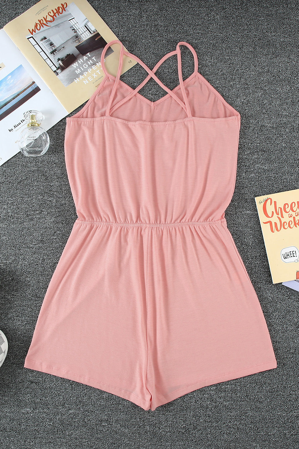 Spaghetti Straps V Neck Crisscross Back Romper