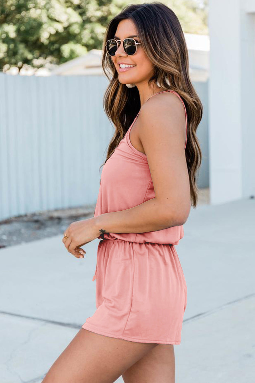 Spaghetti Straps V Neck Crisscross Back Romper