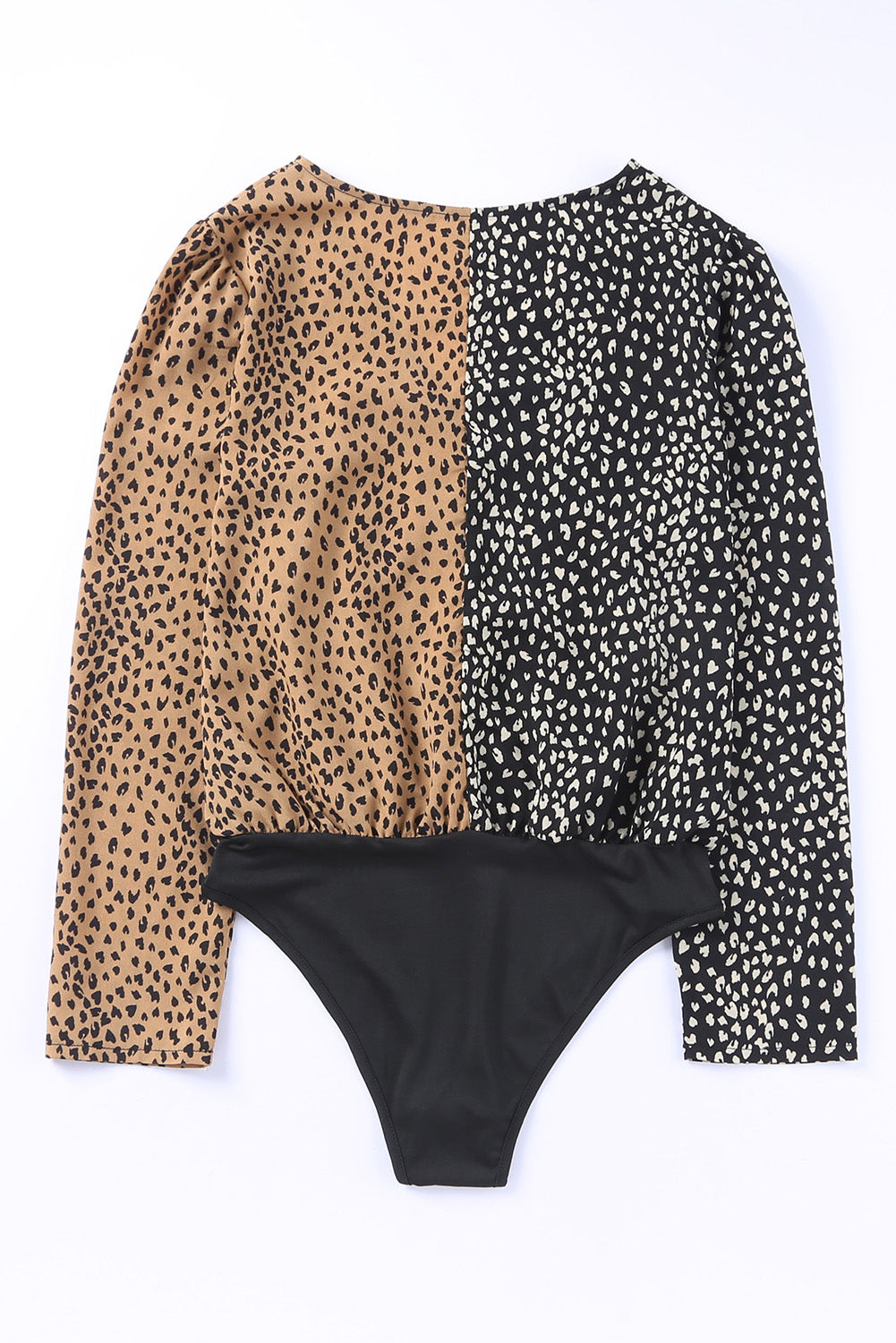 Spliced Leopard Print Wrap Long Sleeve Bodysuit