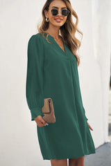 Split V Neck Ruffled Sleeves Shirt Dress