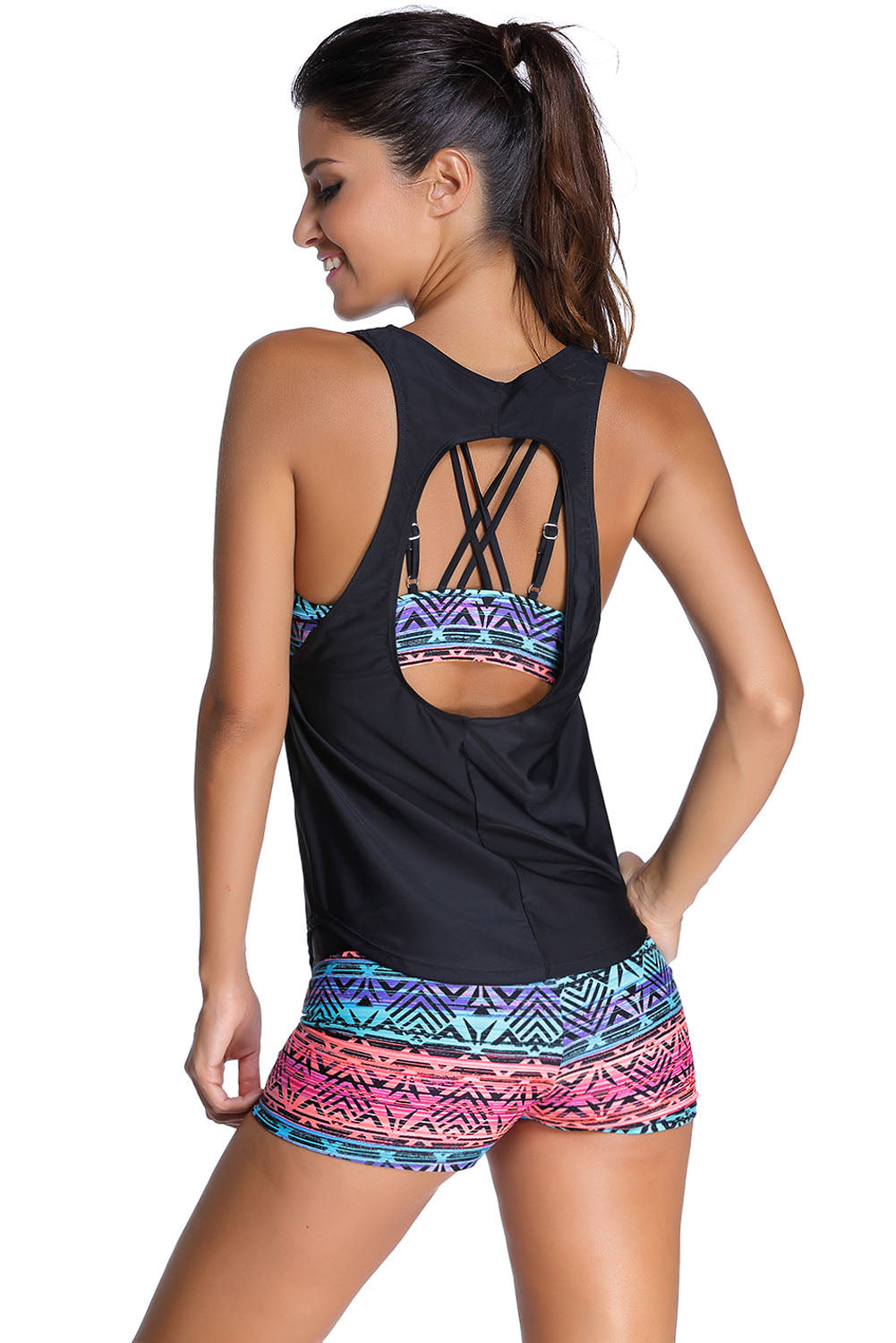 Sports Bra Tankini Swimsuit With Black Vest