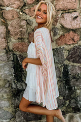 Stripe Printed Tasseled Lace up Boho Kimono