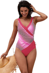 Striped Spliced V Neck Maillot