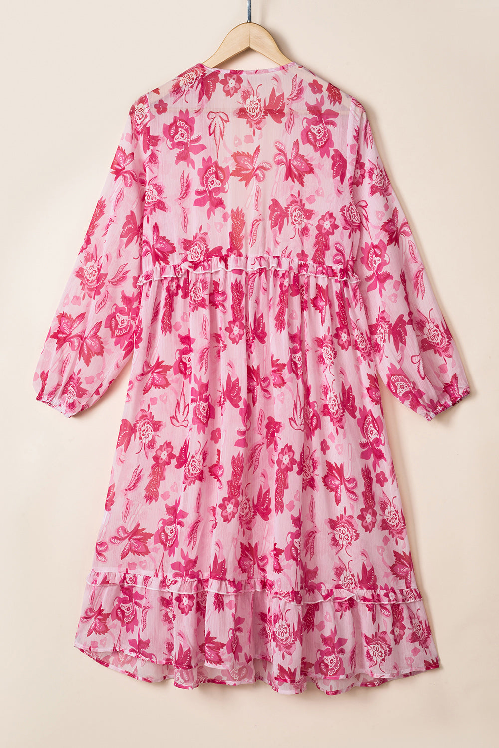 Sweet Floral Print Frill Hem Puff Sleeve Cover Up