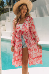 Sweet Floral Print Frill Hem Puff Sleeve Cover Up