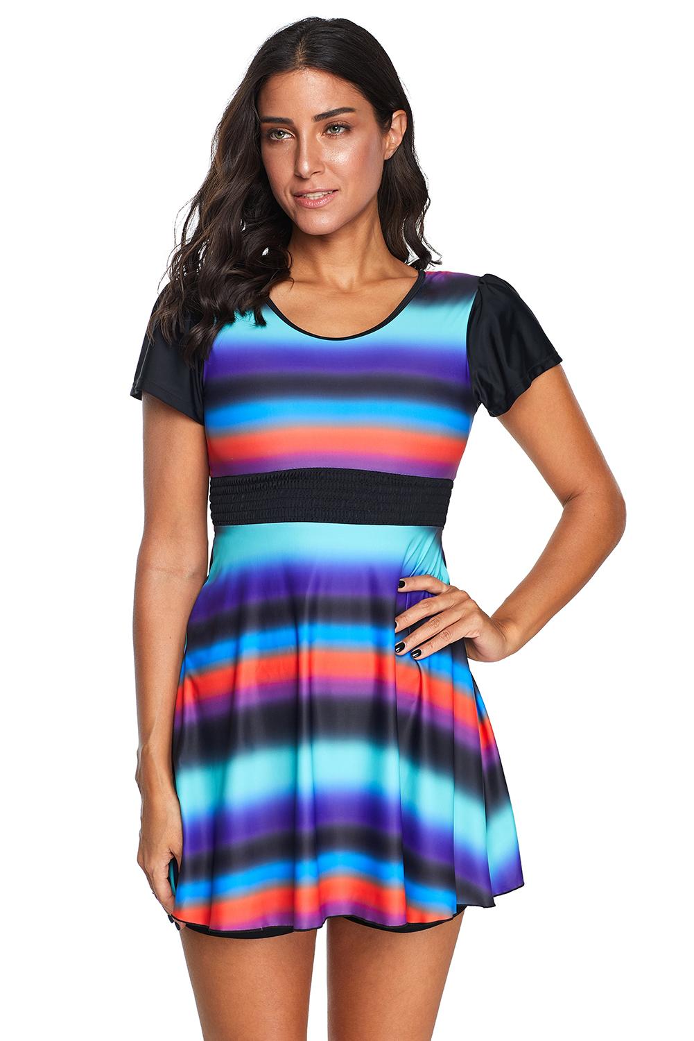 Tie Dye Ombre Striped Swimdress Tankini