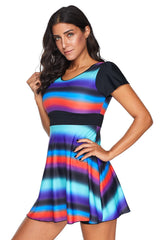 Tie Dye Ombre Striped Swimdress Tankini