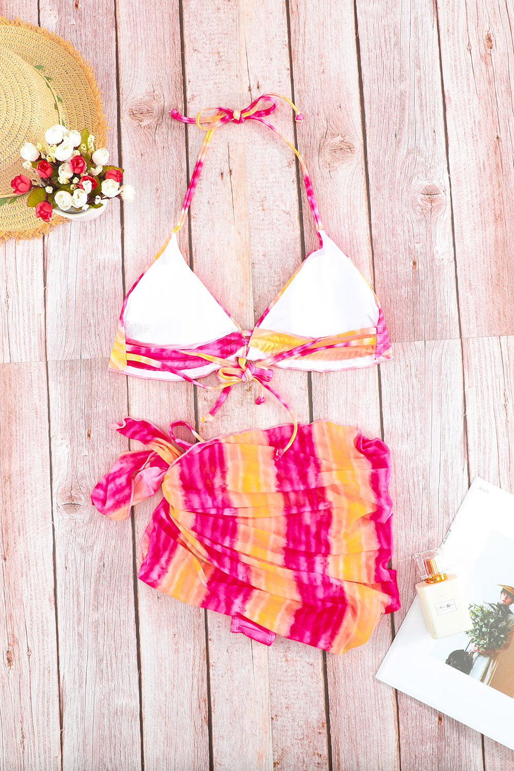 Tie-Dye Ruffle Bikini With Sarong