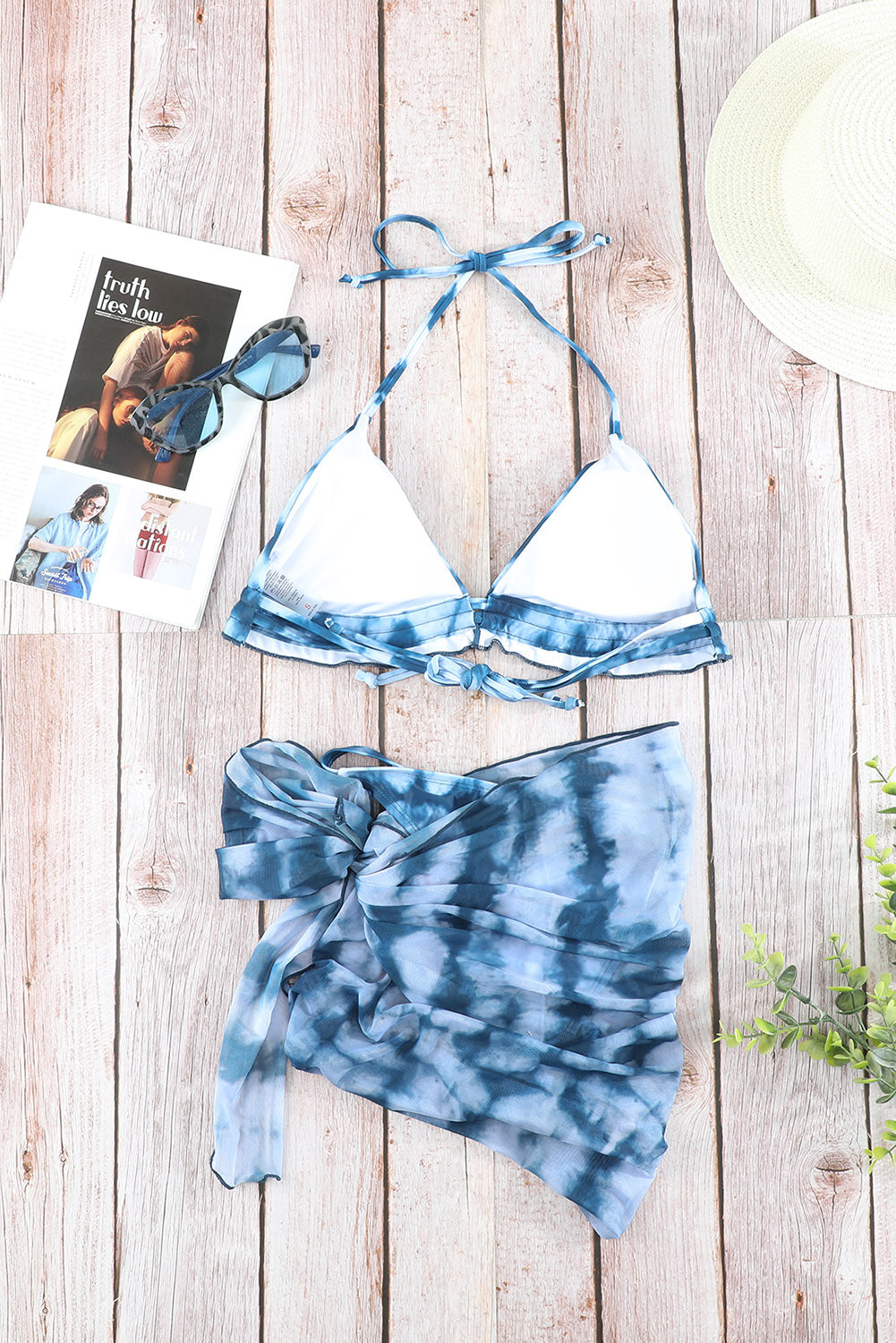 Tie-Dye Ruffle Bikini With Sarong