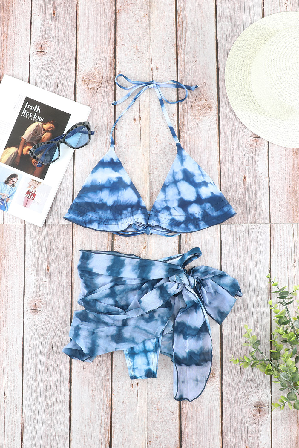 Tie-Dye Ruffle Bikini With Sarong