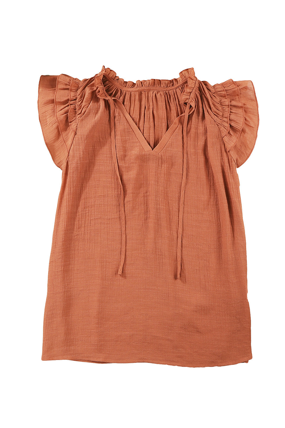 Tiered Ruffled Drawstring V Neck Top