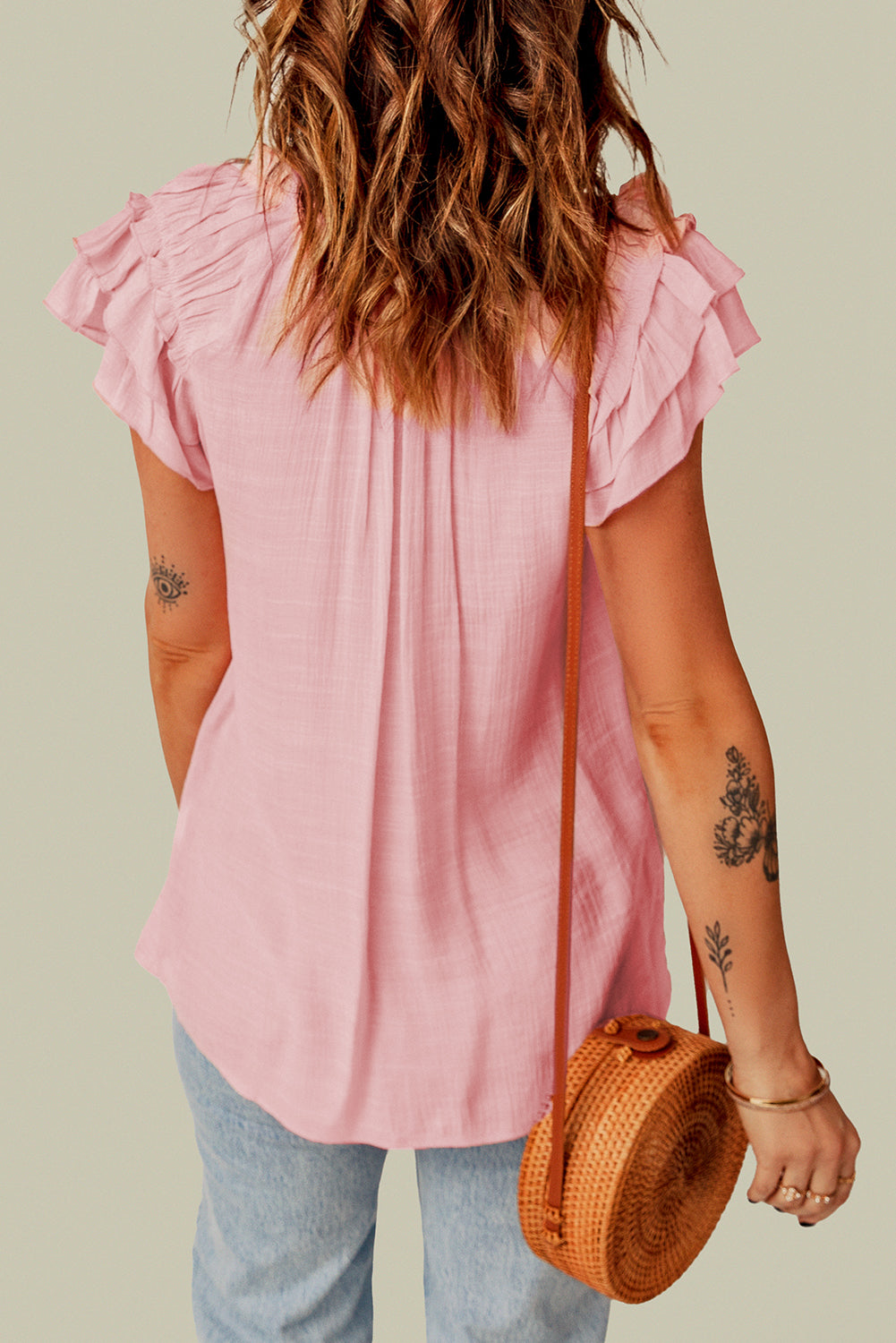 Tiered Ruffled Drawstring V Neck Top