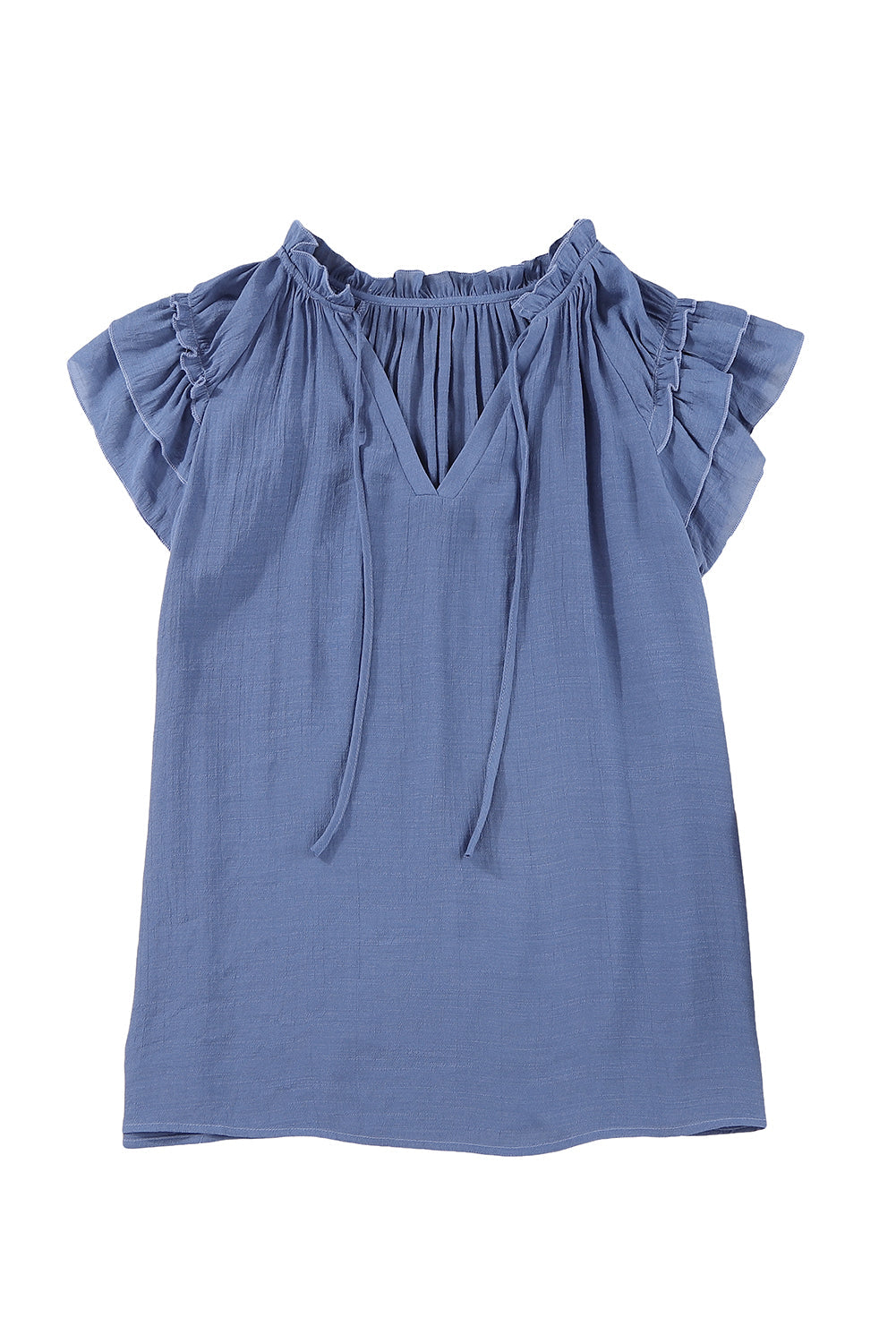 Tiered Ruffled Drawstring V Neck Top