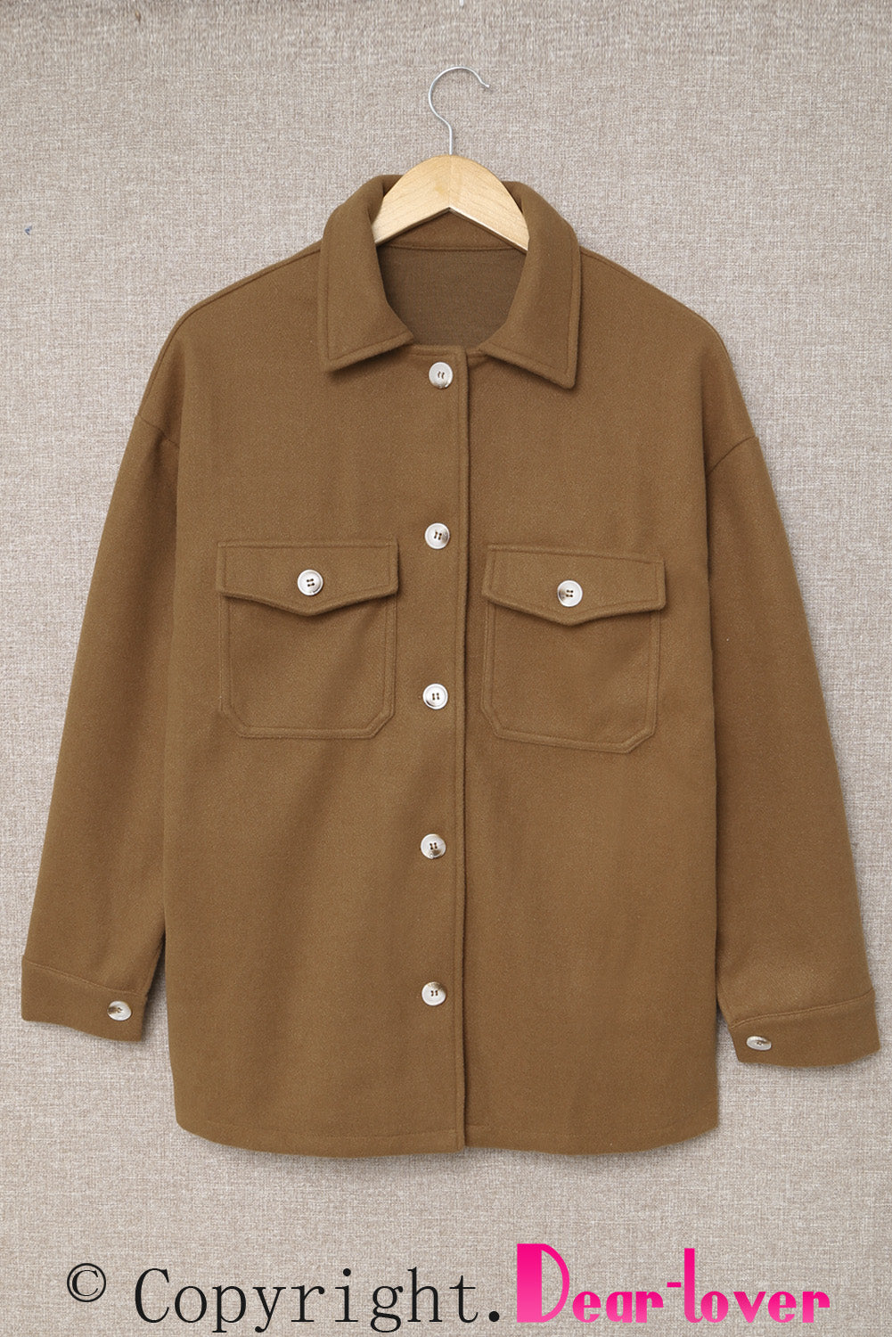 Turn Down Collar Buttoned Baggy Coat With Pocket