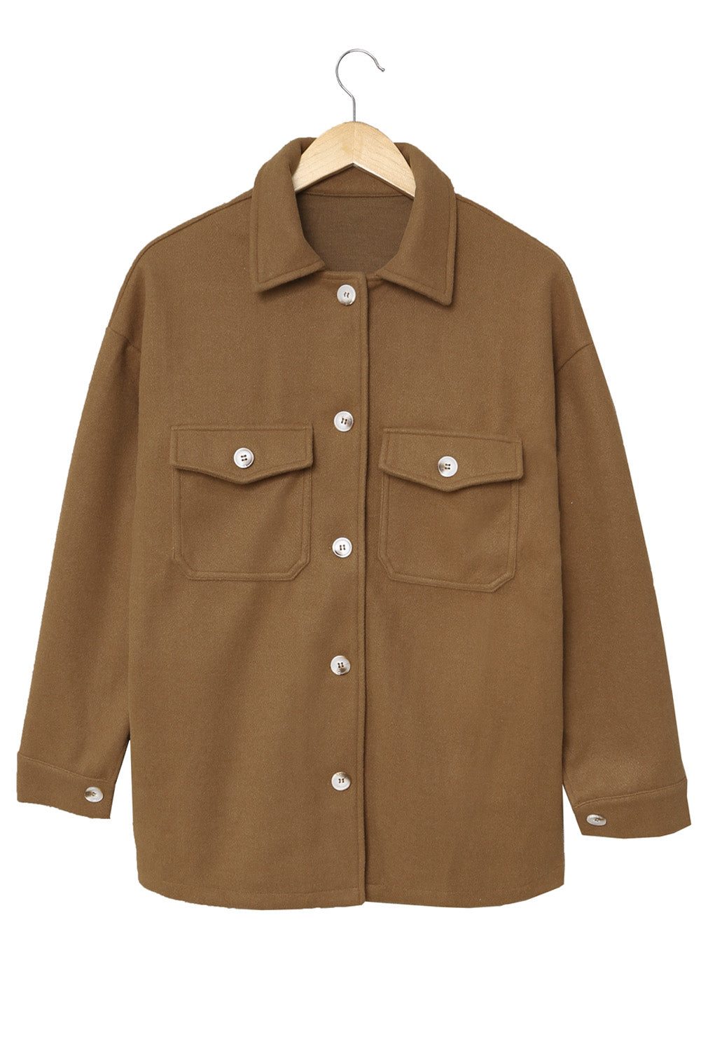 Turn Down Collar Buttoned Baggy Coat With Pocket