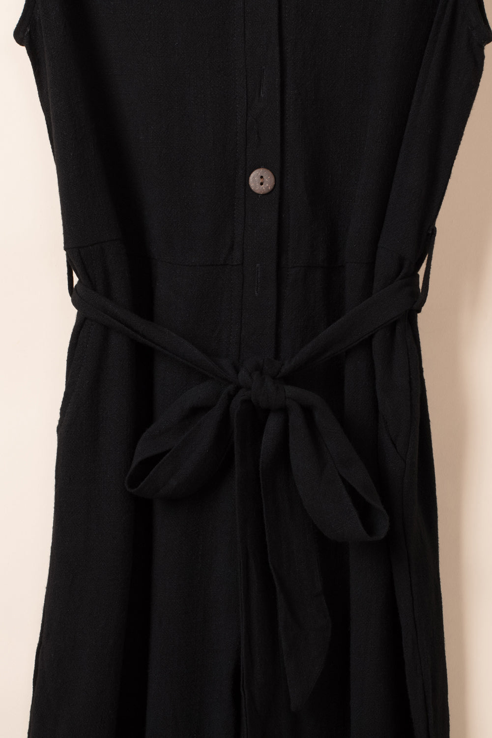 V Neck Button Belted Jumpsuit With Pockets