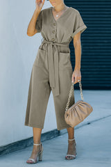 V Neck Pocketed Jumpsuit