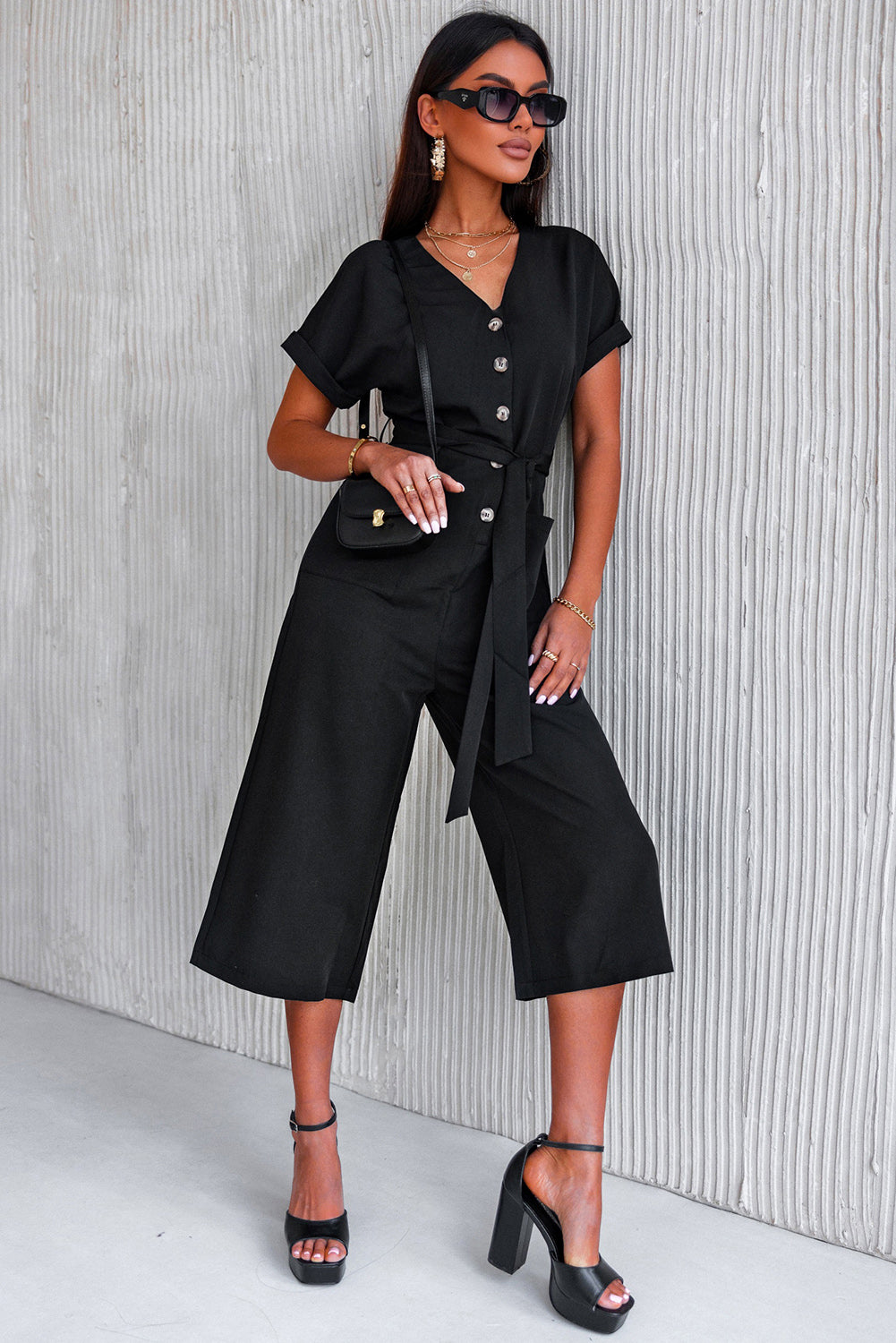 V Neck Pocketed Jumpsuit