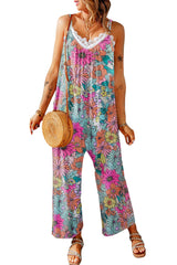 Vibrant Summer Floral Print Spaghetti Strap Jumpsuit