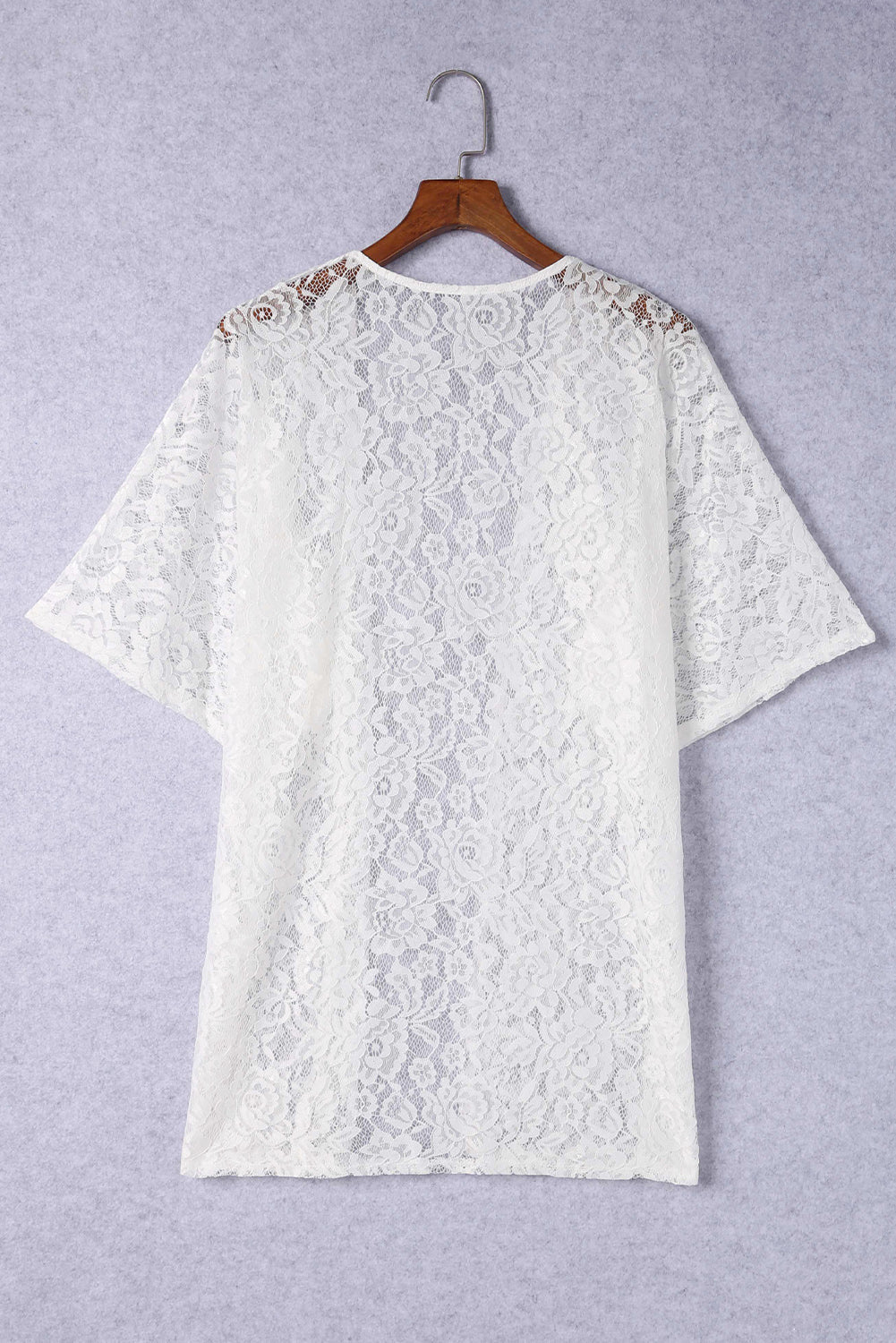 White Floral Lace Crochet Short Sleeve Open Front Kimono