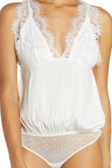 White Lace Crochet Open Back Sleeveless Bodysuit