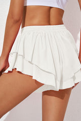 White Ruffle Tiered Skirt Overlay Shorts