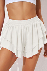 White Ruffle Tiered Skirt Overlay Shorts