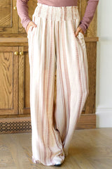 White Smocked Waist Printed Wide Leg Pants