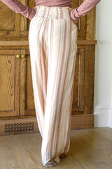 White Smocked Waist Printed Wide Leg Pants