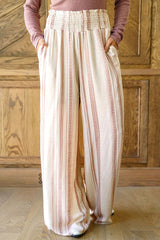 White Smocked Waist Printed Wide Leg Pants