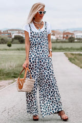 Wide Leg Leopard Print Jumpsuit Overalls