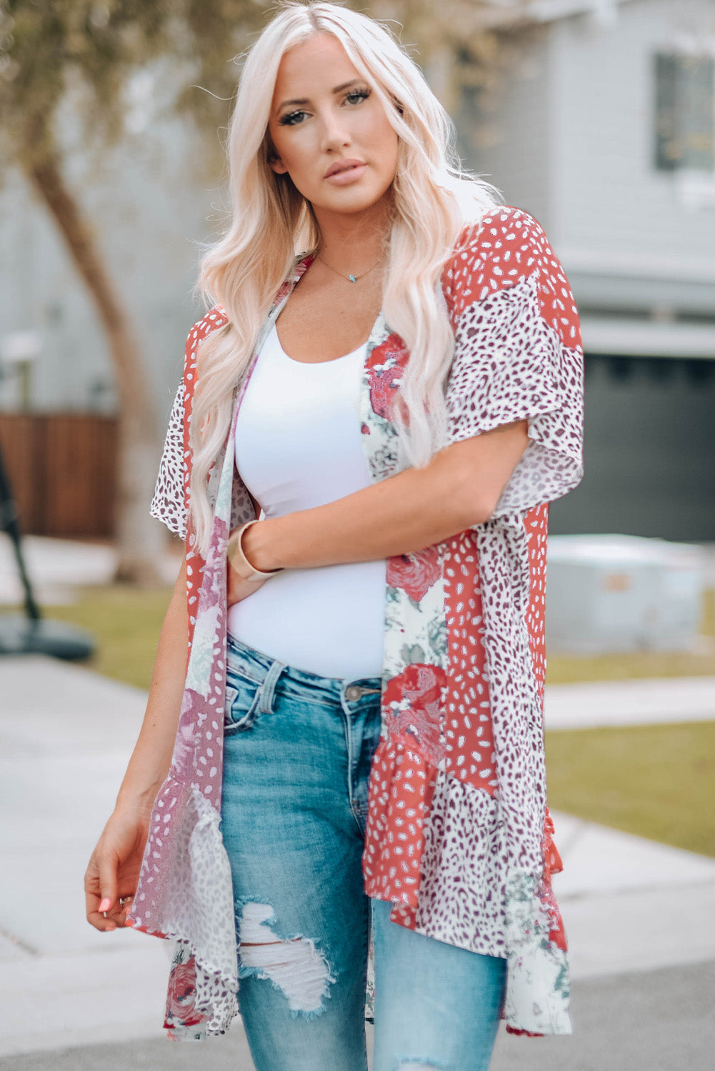 Wild Rose Floral Animal Print Kimono